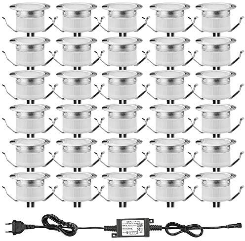 INDARUN 30er Set LED Bodeneinbauleuchten Aussen Warmweiß Ø45mm Terrasse Einbaustrahler, Led Terrassenbeleuchtung IP67 Wasserdicht Boden Licht für Küche Garten Treppen