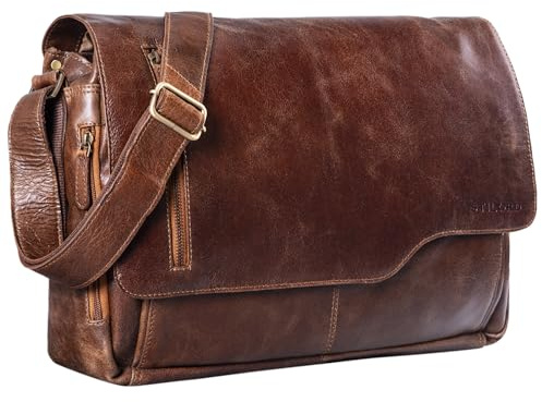 STILORD Ledertasche für Herren Cognac - Aktentasche mit 15.6 Zoll Laptopfach - Frauen & Männer Business-Tasche für Office, Uni & Büro - Umhängetasche Marlon