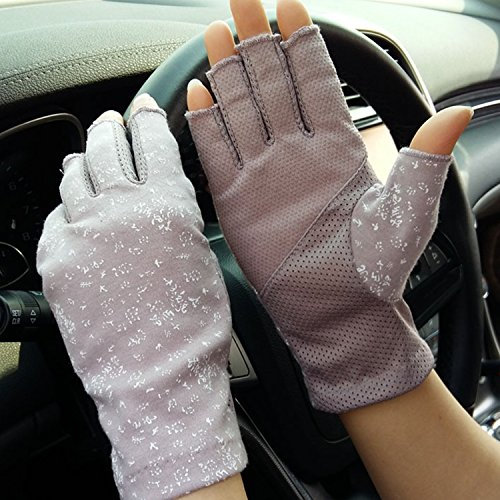 JIAHG Damen Sommer Halbfinger Handschuhe Baumwolle Fahrradhandschuhe Kurz Spitzenhandschuhe Anti-Rutsch, Anti-UV Schutz, Dünn Sonnenschutz Fäustlinge Gloves für Fahren Outdoor Motorrad Radfahren