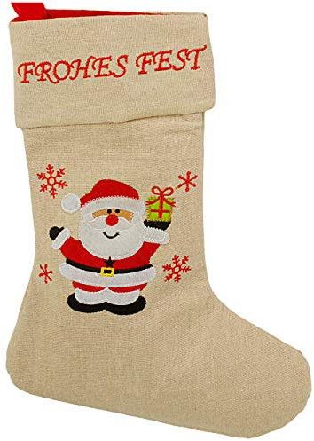 alles-meine.de GmbH XL - Weihnachtssocke & Weihnachtsstrumpf - Frohes Fest - Weihnachtsmann - 38 cm - rot - zum Aufhängen - Nikolausstiefel - Nikolausstrumpf/Weihnachtsstiefel ..