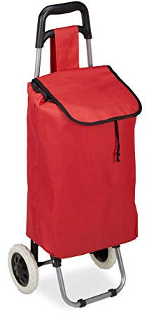 Relaxdays 10027828_47 Chariot de courses pliable sac amovible 28 L,caddie pour achats roulettes HlP 92,5x 42 x 28 cm rouge, Tissu, 1