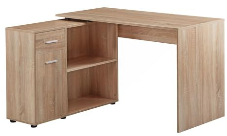 Wohnling Design Eckschreibtisch mit Regal Sonoma 120 x 75,5 x 106,5 cm, Moderner Büro-Schreibtisch, Computer-Tisch Arbeitszimmer, Winkelschreibtisch Home Office