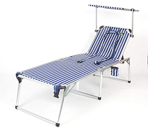 CREVICOSTA QUALITY MARK MARCAS DE CALIDAD - Cama 1006 - Tumbona de Playa con TOLDO, Plegable y reclinable. 4 Posiciones (Marina)
