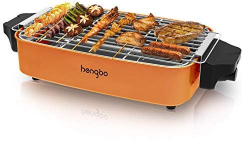 Barbecue de Table BBQ Electrique Sans Fumé Utilisation en Intérieur pour 4 Personnes, 260℃ Thermostat, 1800W - Orange