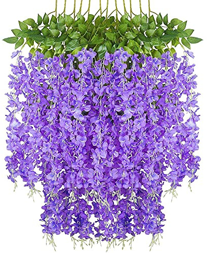 12Pack künstliche Glyzinien Blumen, Girlande Pflanze gefälschte hängende Blumen Rebe, für Hochzeitsgarten Home Party Dekor