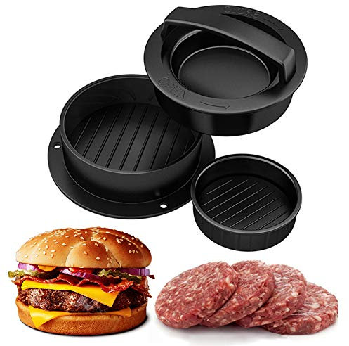 URCheers Hamburger Press Maker - Patty Maker - Burger Press -3 in 1 Non-Stick Meat Pie Mould for Stuffed Burgers, Pusher, Grill, Beef (Plastic 3 in 1)