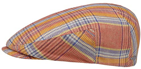 Stetson Melaco Driver Flatcap Karierte Leinencap Made in Germany Herren Ganzjährig orange 56 cm