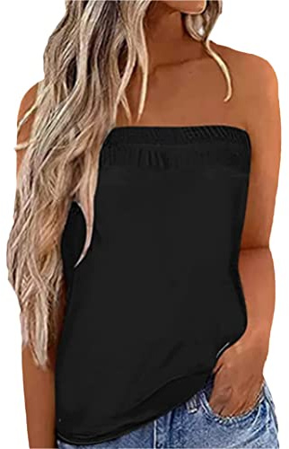Onsoyours Femmes Bustier Bandeau Tops Sexy Été Tunique sans Manches Vest T-Shirt Floral Debardeur Ample Chemise sans Bretelle Haut Dos Nu Blouse A Noir L