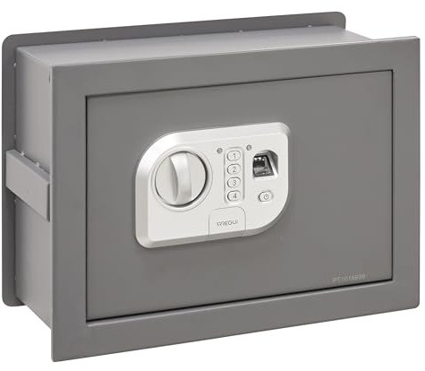 ARREGUI Print 141520 Wandtresor mit Fingerabdruck-Öffnung oder Code|Safe mit biometrischem Lesegerät für Zuhause und Zuhause|Ausziehbarer Boden 26 x 35 x 15/25 cm