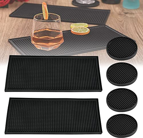 QINERSAW 2 Tappetino da Bar Tappetini da Barman Tappetini Cocktail Tappetino Sottobicchieri Bar Tappetini per Bancone Bar con 4 Sottobicchiere Rotondo Per Banconi, Cucina, Caffetteria, Karaoke
