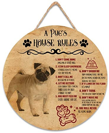 CustonCares Dog's House Rules Schild Willkommensschild für Haustür Hund Bild Druck Vintage Eingang Tür Haustür Veranda Dekor Hausbesitzer Geschenke 30,5 x 30,5 cm rund