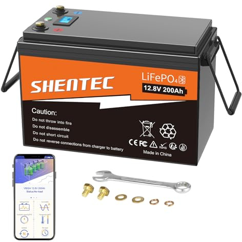 Shentec Batería LiFePO4 12V 200Ah Ciclo Profundo Batería de Litio Construido en BMS para la batería Marina de la RV Solar Marina Hogar Fuera de la Red