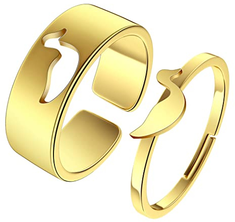 QIAMNI Bague de fiançailles en forme de canard doré - Réglable - Empilable - Pour homme et femme