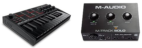 AKAI Professional MPK Mini MK3 Black – 25-Tasten USB MIDI Keyboard Controller & M-Audio M-Track Solo – USB Audio Interface für Aufnahmen