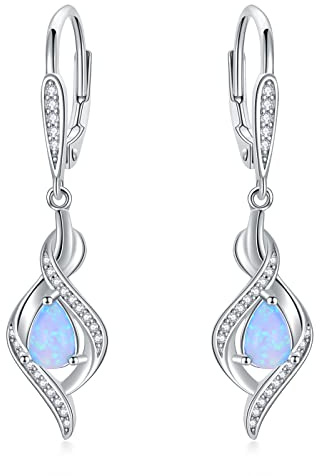 925 Sterling Silber Opal Oktober Geburtsstein Anhänger Hängende Baumeln Tropfen Ohrringe Valentinstag Schmuck Geschenke für Damen Mädchen