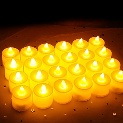HUSAIHU Candle Lights, 24 PCS Bright Flickering Lamp, Battery Operated Flameless Tea Light Candles, LED Lights for Wedding, Valentine's Day, Festivals, Birthday Party Decoration(Warm Yellow)