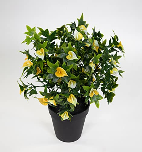Seidenblumen Roß Callabusch/Callapflanze 32cm im Topf JA Kunstblumen künstliche Calla Blumen Pflanzen Blumen (Gelb)