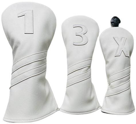 3 st golfklubbsöverdrag för förare 3 trä och hybrider – vit golfchaufför huvudskydd Fairway trähuvudskydd hybridhuvudskydd designat för alla märken (3 st (1/3/h))