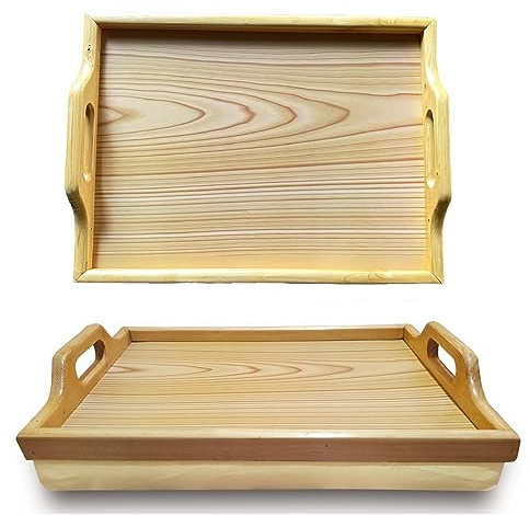 Lap Tray with Bean Bag Cushion & Wood Handle Natural Design for Men Women, Bed Breakfast Serving Tray for Camping Caravan, Campervan Living Room Party Kitchen & Garden Serve
