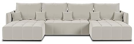 Best Möbel Petra – Wohnlandschaft U-Form – 7-Sitzer – mit Schlaffunktion – mit Bettkasten – aus Samt Beige