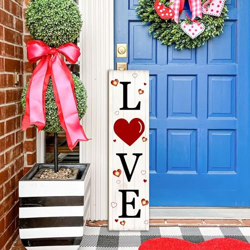 Lighted Wooden Love Sign, Rustic Valentine’s Day Porch Sign for Front Door Decorations, Valentines Love Decor Home Hanging Signs Wall Sign 31.5H