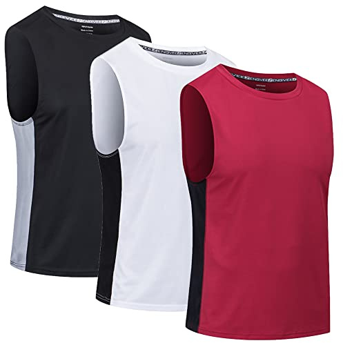 Cimic 3 Pack Men's Tank Top, Sleeveless T-Shirts Vest Tops for Men Quick Dry Muscle Gym Breathable Training Bodybuilding Vest,0505-Black White Red-XL