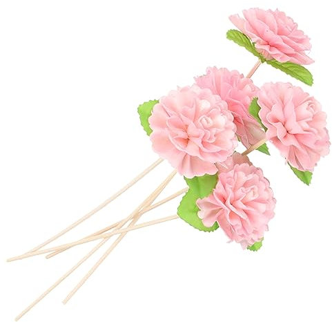 Amosfun Varillas Difusoras De Aroma Gigantes De Ratán Natural Flores Artificiales Rosadas, Sin Fuego, 25 Cm, para Aromaterapia Hogar y Bodas, Pack De 5 Unidades