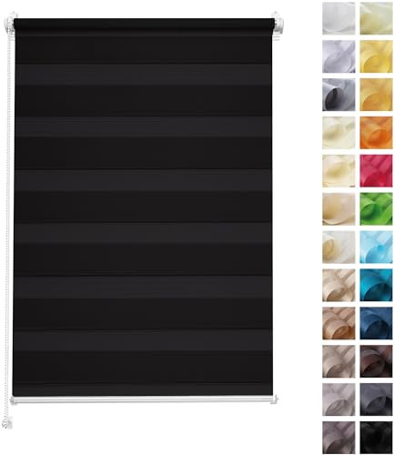 Rettika Doppelrollo Klemmfix ohne Bohren – Schwarz – Breite 75 cm, Höhe 220 cm – Duo Rollo für Innenräume, Sichtschutz Fensterrollo mit Lichtregulierung