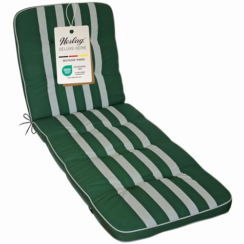 Herlag Liegenauflage Tilly 200x65x7cm | Liegestuhl-Auflage Blockstreifen 7cm | Liegepolster für Gartenliege | Gartenmöbelauflage Liege Deluxe-Serie | Atmungsaktiv | Öko Tex 100 | Grün-Gestreift