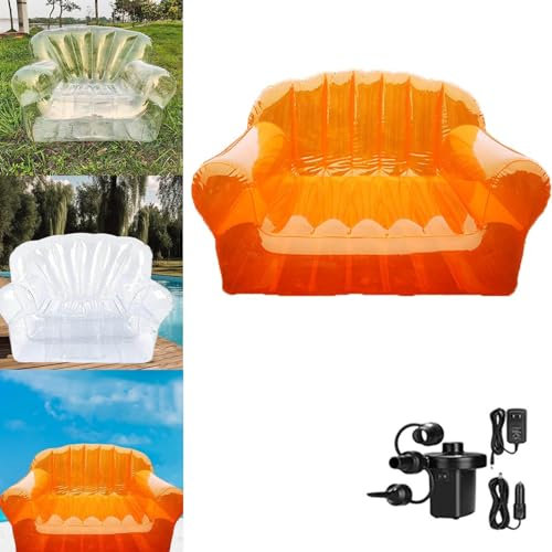 WYEIAHS 2024 Aufblasbare Couch Verdicktes PVC-Material Portable Camping Hof Couches Air Sofa Transparente Terrassenmöbel für Party-Hof Innenräume (Orange)