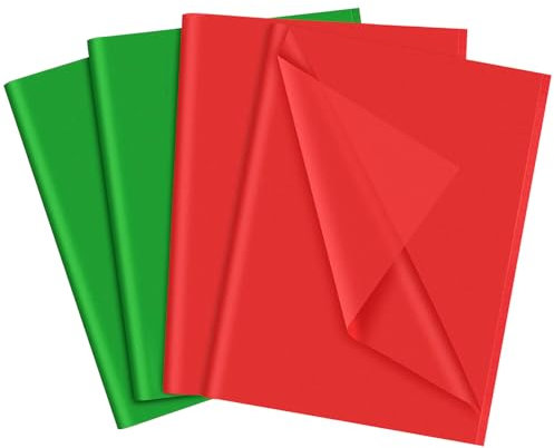 60 Blatt rotes und grünes Seidenpapier, 35 x 50 cm Geschenkverpackung Seidenpapier für Geburtstag Geschenkverpackung Kunst Handwerk DIY Geburtstag Hochzeit Geschenkpapier