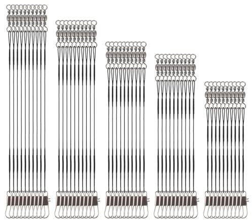 Giantree 50 Stück Edelstahl Vorfächer, Stahlvorfach, Stahlvorfächer 5größen Leader Mit Wirbel & Karabiner Stahlvorfach Vorfach Zum Spinnangeln Angelvorfächer Für Salzwasser Süßwasser(schwarz)