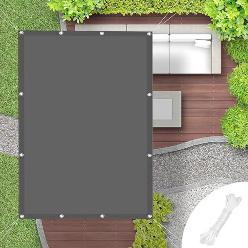 Vela Ombreggiante Quadrata 5 x 7.5 m Anti Uv, Resistenza Allo Strappo Telo Ombreggiante Occhiellato con Corda di Fissaggio per Giardino Esterno Terrazza, Grigio Scuro