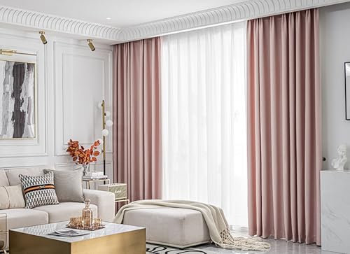 Daesar Gardinen Blickdicht Rosa, Verdunkelungsvorhänge mit Haken 2er Set Leinenoptik Modern Einfach 107x244CM Schiebevorhänge Vorhang Schlafzimmer Wohnzimmer