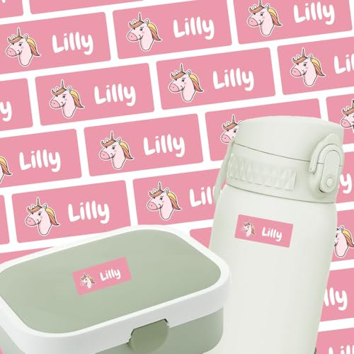 Etiketten mit Einhorn-Motiv für Trinkflasche & Co (125 Sticker) – Namensetiketten für deine Flasche oder Brotdose – Geeignet für die Waschmaschine, Spülmaschine, Geschirrspüler – 30 x 13 mm
