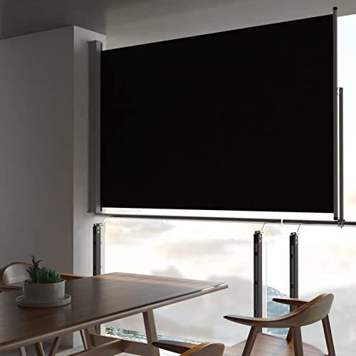 Homgoday Tenda da Esterni per Privacy, Tenda da Sole Laterale Retrattile 160 x 300 cm Nera, Tenda per Giardino Balcone, Tenda da Sole per Esterno, Tenda Laterale per Terrazzo Esterna