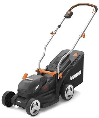 Worx WG733E 20V 33cm Cordless Brushless Lawn Mower – 4.0Ah Battery & Charger – Cut-to-Edge, 6-Position Height Adjust, 35L Grass Bag, Ideal for Small Gardens Up to 200㎡