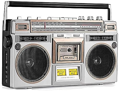 Boombox Lecteur cassette radio AM/FM portable Bluetooth avec enregistrement USB – Deux haut-parleurs de basse gamme complète pour les réunions de famille et les voyages
