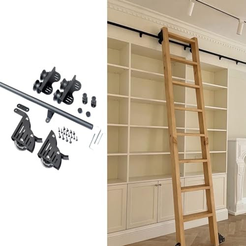 SZITW 3ft-26,2ft einziehbarer Rollleiterbausatz für Bibliotheken (ohne Leiter), horizontaler Rollenbausatz mit Seilzug zur Wandmontage und verschiebbarer Bibliotheksleiter, Stabiler Stil und funkt