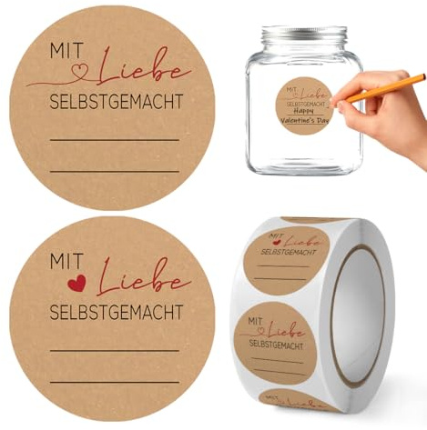 Cadimus Etiketten Marmelade,500pcs Rund Handmade Aufkleber,Mit Liebe Selbstgemacht Etiketten zum Beschriften, Perfekt für Backen Marmeladengläser, Geschenktüten, Umschläge
