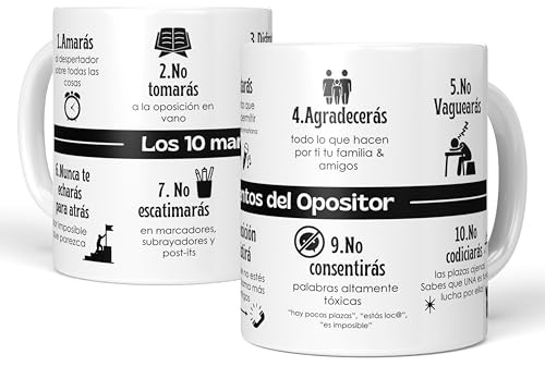 LA CASA DE LAS TAZAS® Regalos Opositores - Regalo Original para Opositores - Los 10 Mandamientos del Opositor - Taza Opositora - Oposiciones Regalos - La Agenda del Opositor