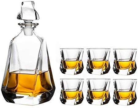 LXYDPZ Ensemble de carafes à Whisky pour Hommes, Ensemble de 7 carafes à Whisky en Cristal, Carafe à Liqueur de qualité supérieure de 750 ML avec 6 Verres de 320 ML pour ou Lavable au Lave-Vaisselle
