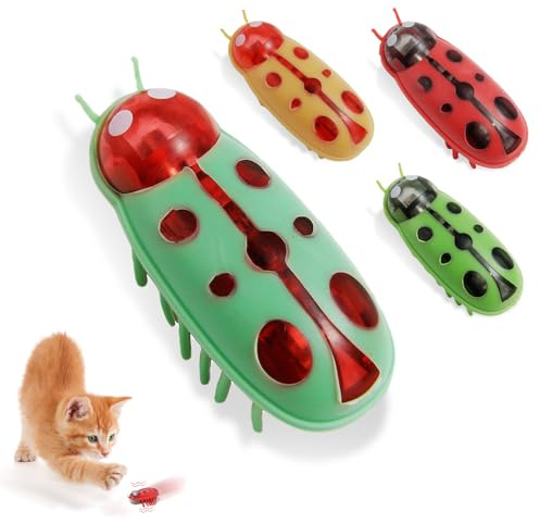 YUWJOOWEE 4Stk Mini Käfer Katzenspielzeug Interaktives Spielzeug für Katzen | Elektrischer Marienkäfer Spielzeug Interaktive Wanze Katzenspielzeug Käfer Haustier Lustiges Spielspielzeug für Katzen