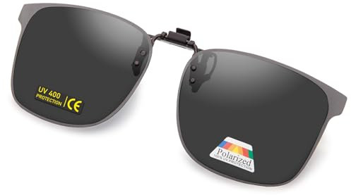 Epavouos polariserade Clip-On solglasögon UV400 anti-bländande glas laser kant design unisex, svart, 47mm*62mm