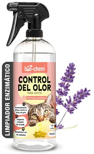bio-chem Katzen Geruchsentferner Spray 750ml | Enzymreiniger mit Mikroorganismen gegen Katzenurin auf Sofa, Teppich & Polster