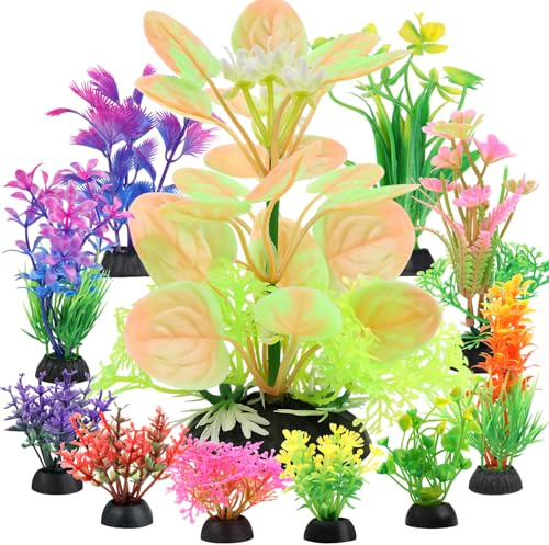 QUOZUO Piante artificiali colorate per acquario, 11 pezzi, decorazione per acquario, accessori per acquario, simulazione di acquari per ufficio