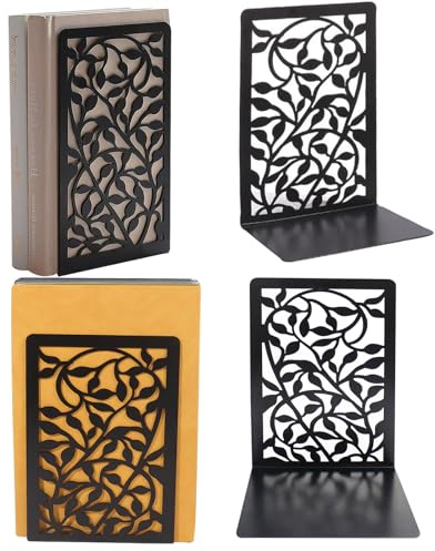 Buchstützen,MetallBuchstütz,RegaleDekor Home OfficeSchule, Bookends (2 Paare/4 Stücke) (Schwarz)