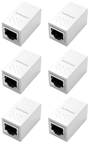 6 Pack Acoplador RJ45 10 Gbps, Conector Ethernet Cat7/Cat6/Cat5e/Cat5, Adaptador Ethernet Hembra a Hembra, Conector RJ45 para Blindado y de Alta Velocidad, Empalme rj45 para Cable Red Blanco