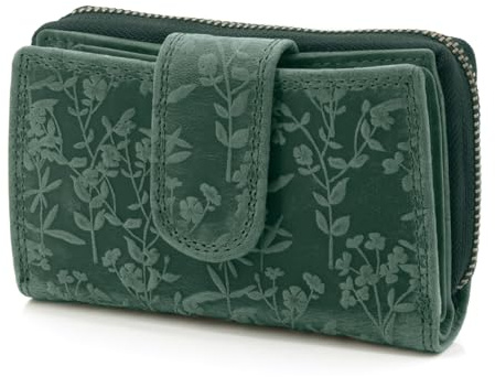 ekavale Leder Geldbörse - Damen Portemonnaie mit Blumenprägung - Sicherer RFID Blocker - Kompakte Brieftasche mit Kartenfächern und klassischem Design für jeden Anlass (Petrol)