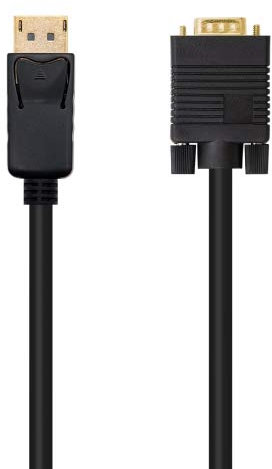 watiowave Câble convertisseur DisplayPort vers VGA, 5 m, noir, passif, pour connecter des appareils avec sortie DisplayPort à des écrans VGA.